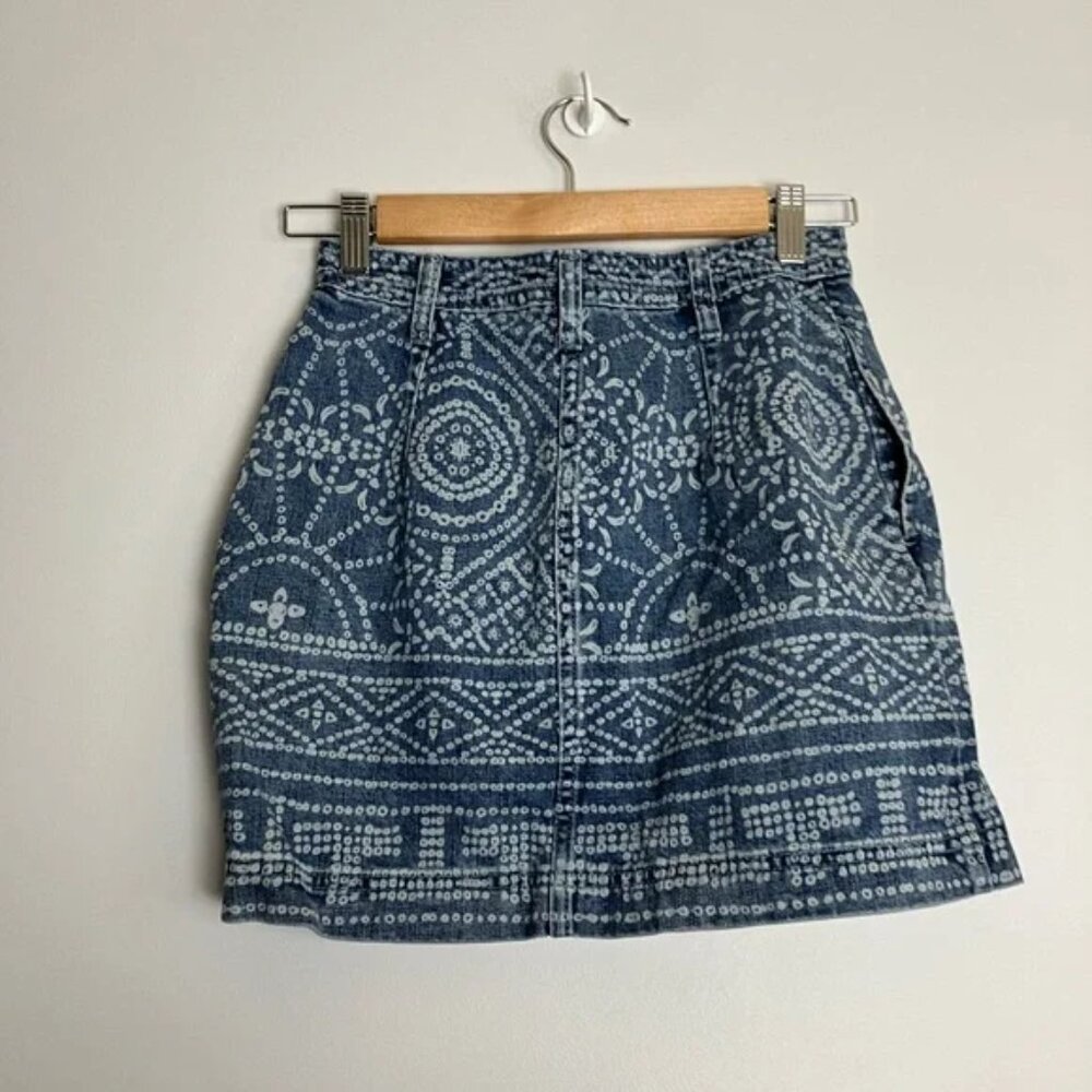 Free People School Daze Tribal Denim Mini Button Fly Skirt - Picture 5 of 6